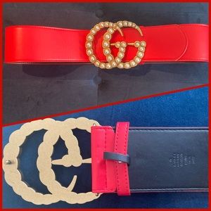 RED GUCCI BELT w/ PEARL BUCKLE